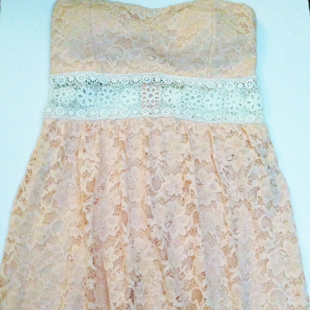 Pink Strapless Laced Floral Dress